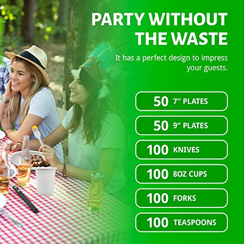 Venoly Eco-Friendly Disposable Cutlery Set | Party Supplies Made From Cornstarch | Plates, Knives, Forks, Cups, And Spoons | 500 Pieces #TOP2