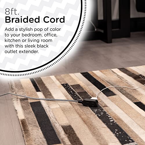 Cordinate Designer 3-Outlet Extension Cord, 8 Ft Braided Cable, 2-Prong Power Strip, Slide-To-Lock Safety, Low-Profile Flat Plug, Polarized, Etl Listed, Black/White, 39984 #TOP2