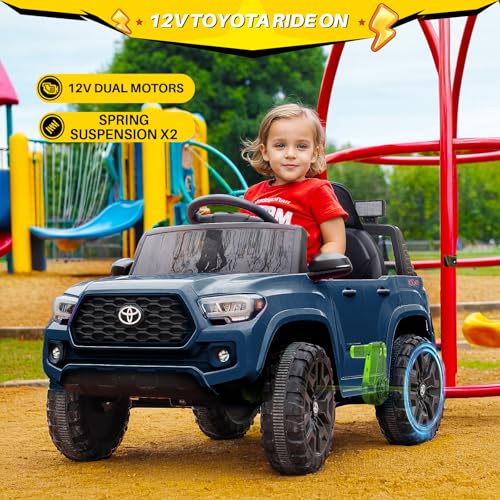 Blitzshark 12V Kids Ride on Car Licensed Toyota Tacoma Battery Powered Motorized Electric Vehicle, with Remote Control, Digital Display, Spring Suspension, Storage Space, Music &FM, Blue