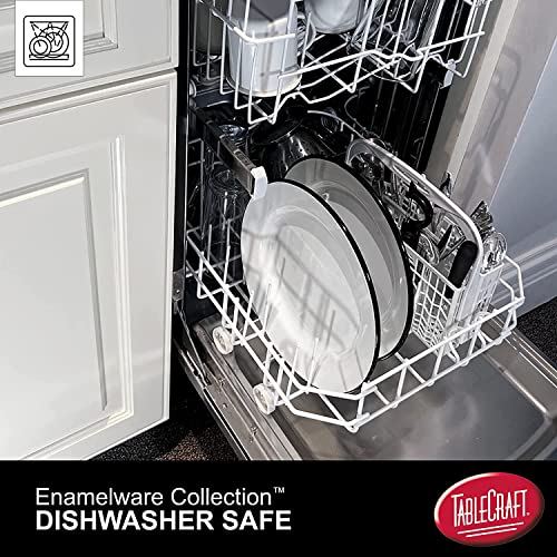 Tablecraft Enamelware Collection Black Rim Solid White Enamel Dinner Plate, Dinnerware For Camping, Farmhouse, Home & Restaurant, Porcelain Over Steel Classic, Vintage, Boho, Retro, 10", Set Of 6 #TOP4