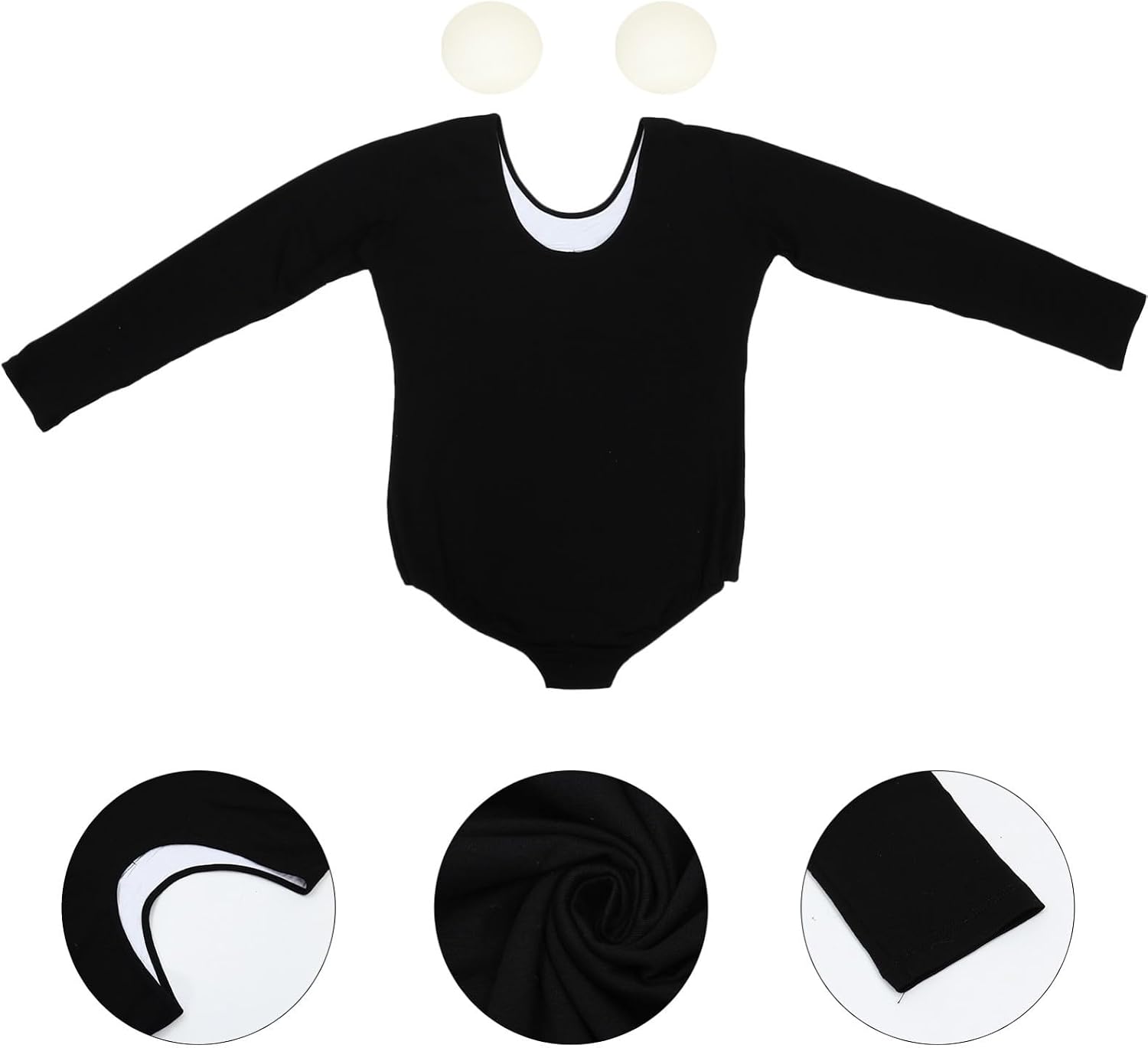 SOLUSTRE Women Ballet Leotard Long Sleeve Black Cotton Stretchy Breathable round Collar for Stage Performance and Practice