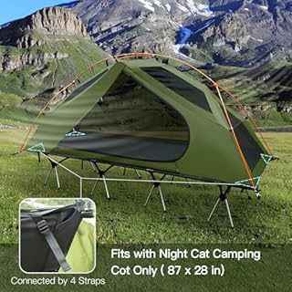 Night Cat Camping Cot Tent - Waterproof 1-Person Off-Ground Combo Cot Bed for Adults Portable Easy Set-up Tent Green 27.5'' Width