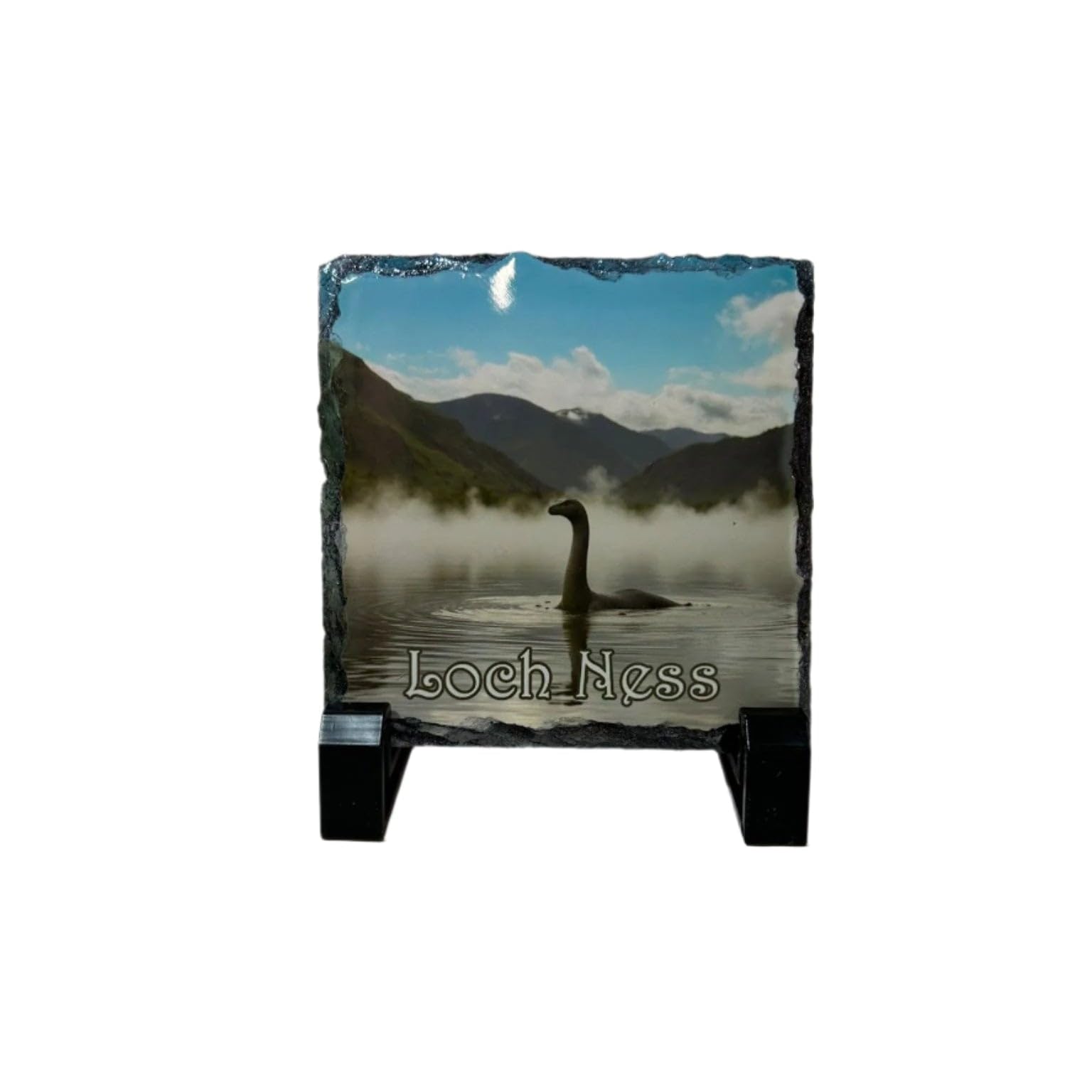 Nessie's Treasure Multi-Coloured Nessie In Loch Ness Natural Slate Coaster – Handcrafted Scottish Gift, Stone Drink Coaster, Loch Ness Monster Home Decor