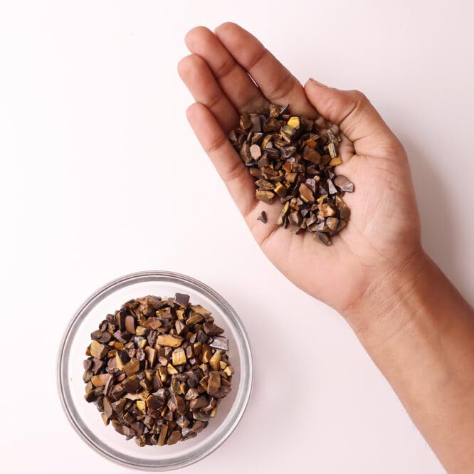 Image of Tiger Eye Crystal Chips (50 Gm) | Natural Healing Crystal Stones for Courage & Mental Clarity | Decorative Crystal for Vastu Home Decor & DIY Craft Making | Natural Gemstones for Reiki & Medictation