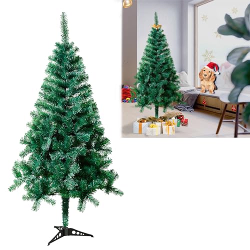 YUENFONG Sapin de Noël Artificiel 120CM, Sapin de Noël Décoration avec Support en Métal, Système de Parapluie Pliant à Assemblage Rapide, Ajoutant Une Ambiance de Noël (PVC Vert, 120cm)