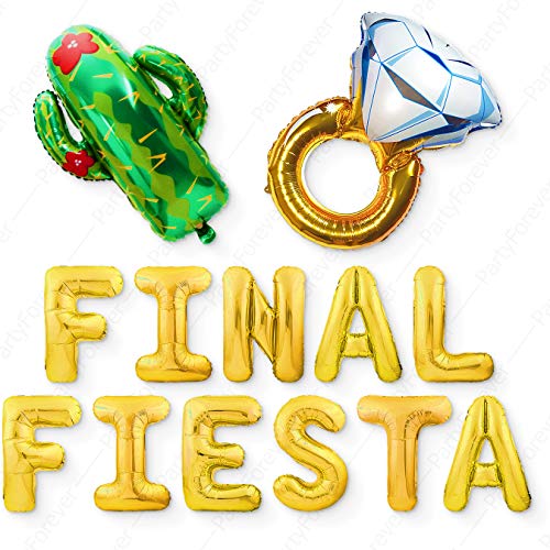 PartyForever Big Gold Mexican Bachelorette Party FIESTA Balloons Decorations Kit - Bridal Shower Party Balloons & Supplies - Hen Party Decorations Set