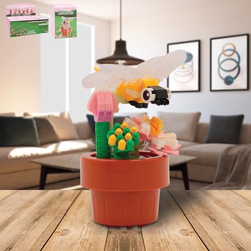 Lesser & Pavey Mini Bricks Flower With Dragonfly Building Blocks For Home & Office, Flower With Dragfly - Image 4