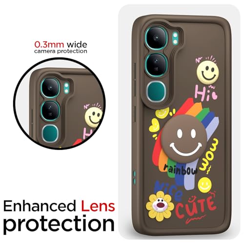 Image of Pikkme Back Cover for Vivo Y300 5G / Vivo V40 Lite 5G | Soft Silicone| Cute Rainbow Smile & 3D Cartoon Flower Design | Shockproof Raised Camera Protection Bumper Case (Brown)