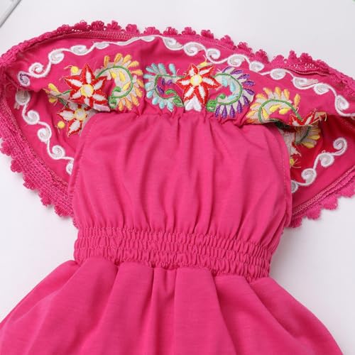 Kids Toddler Girls Traditional Mexican Off-Shoulder Floral Embroidered Drape Dress4