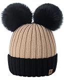 Maschinenwäsche bei 30 Grad 4sold Miki Farbe Damen Wintermütze Wolle Strickmütze Mit Doppelten Pom Pom Cap Ski Snowboard Bobble (Beige Black)