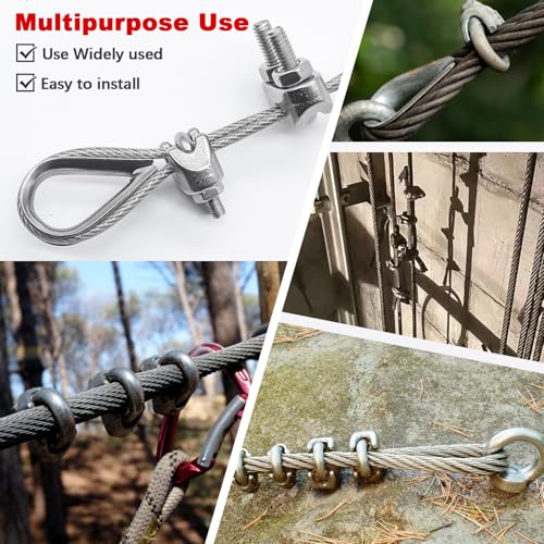 Twidec N-075-20PCS 304 Stainless Steel 1/8 Inch Wire Rope Cable Clip Clamp And Stainless Steel Thimbles thumb #4