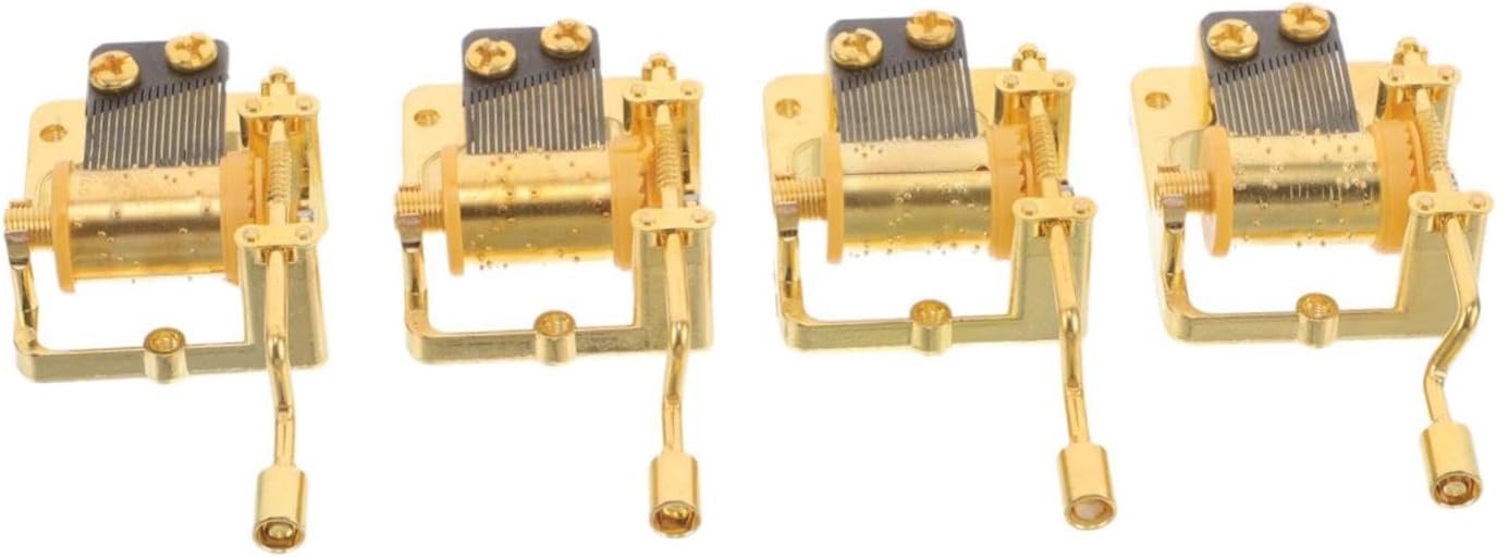 IMIKEYA 4pcs Portable Hand Crank Music Box Mechanism Replacement with Golden Metal Compact Design, for DIY Music Box Movement and Spare Parts for Camping or Travel