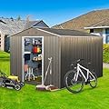 8X10 ft Outdoor Metal Storage Shed with Floor Floor, Lockable Galvanized Steel Tool Shed with Sliding Door and Air Vent, Waterproof Garden Storage House for Backyard, Patio