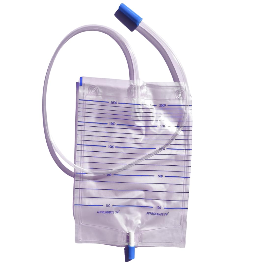 DOC Bolsas para orina con válvula antirreflujo y grifo con tubo de 130 cm, capacidad 2000 ml, paquete de 30 unidades, con válvula antirreflujo y desagüe, tubo de 130 cm, 2 litros (lote de 30 unidades)