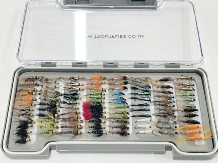 Barbless Nymph Trout Flies, Boxed set of 96 Flies weighted and unweighted, gret Nymph Fly Collection mixed sizes, best nymph flies
