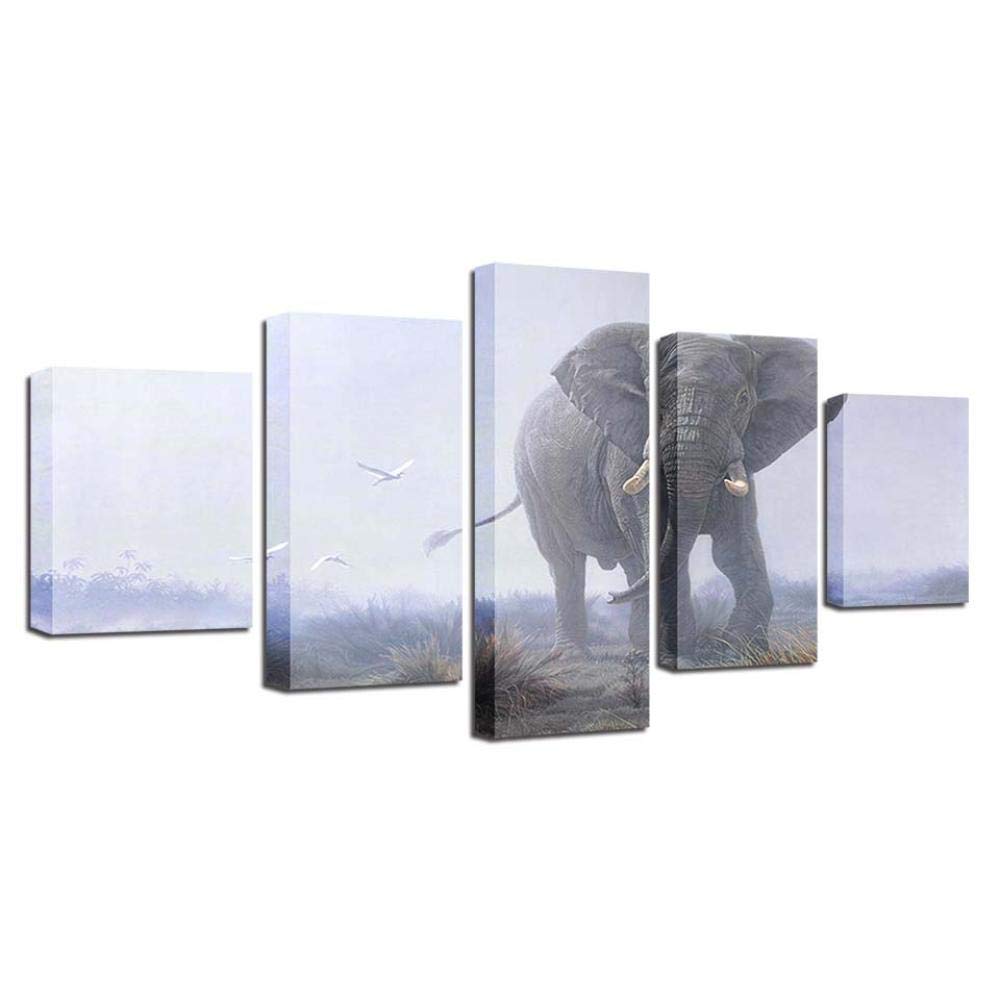 Impression sur toile éléphant grand format triptyque 5 panneaux - 8