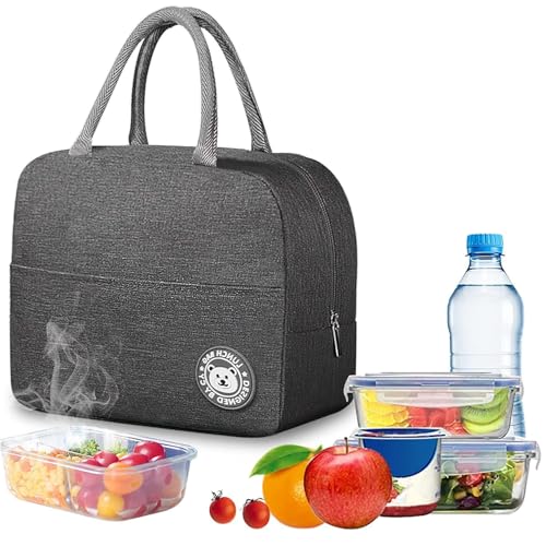 Image of Insulated Reusable Lunch Bag,Combo Pack of 2 Lunch Bag,Tiffin Bag for School, College, Office,Picnic Travels Waterproof Lunch Bag (Grey & Blue)