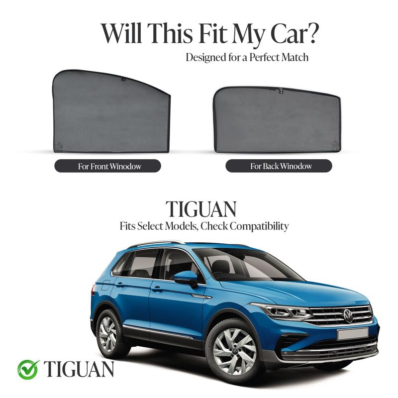 Image of Autofact Car Sunshades for Volkswagen Tiguan, UV Protection, Useful Car Accessories, Custom fit Sun Shades for Side Windows, Set of 4