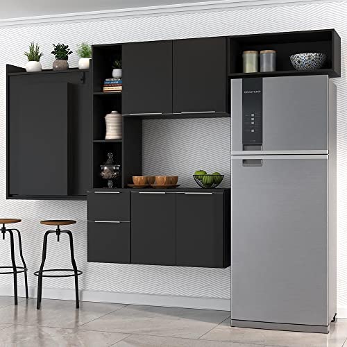 Cozinha Compacta com Mesa Dobrável Mp2008 Sofia Multimóveis Preta