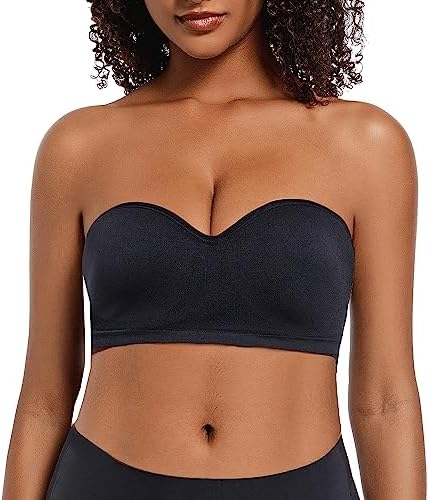 KKP Women's Seamless Underwire Strapless Convertible Bralette Bra with Invisible Straps Bra Brassiere Black