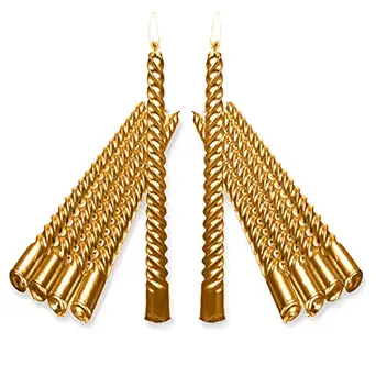 TIPTOP DECORATION Premium Twisted Long Dinner Candles (Pack Of 10) (10 Inches) (Standard) (Fine Golden), Wax, Unscented