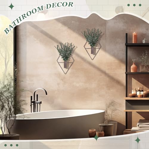Image of Jexine 4 Pcs Hanging Planters with Artificial Eucalyptus Metal Hanging Vase Indoor Plants Holder Modern Geometric Boho Bathroom Wall Decor for Living Room Home Office, Bronze