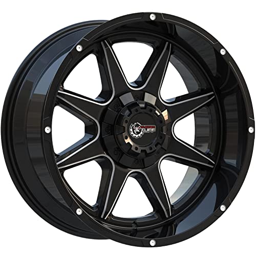 Rugged TUFF RT800 Wheels Rims Gloss Black Milled Accent Finish (5x150 5x5.5 5x139.7 / 20x10) 5-Lug Compatible With Dodge Ram Toyota Lexus Set of 4