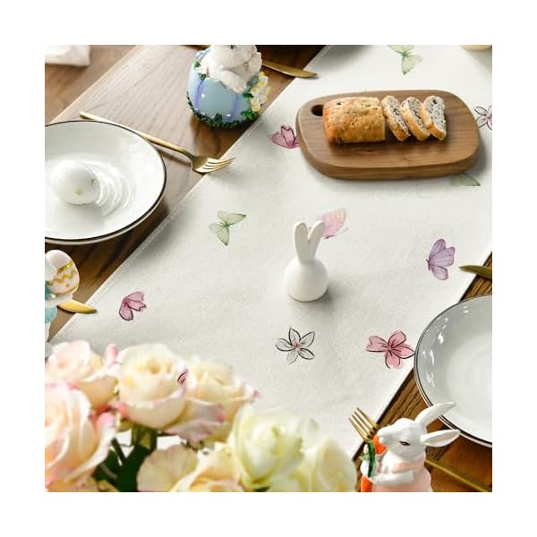 Artoid mode daisy bunny rabbit easter table runner seasonal spring kitchen dining table decoration for home party decor 13×72 inch  urban country home decor