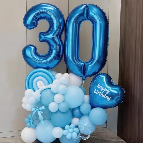 Image of Number Balloons Navy Blue Balloons - Giant Number 30 Balloon, Blue 30th Number Balloon Birthday Decorations for Him