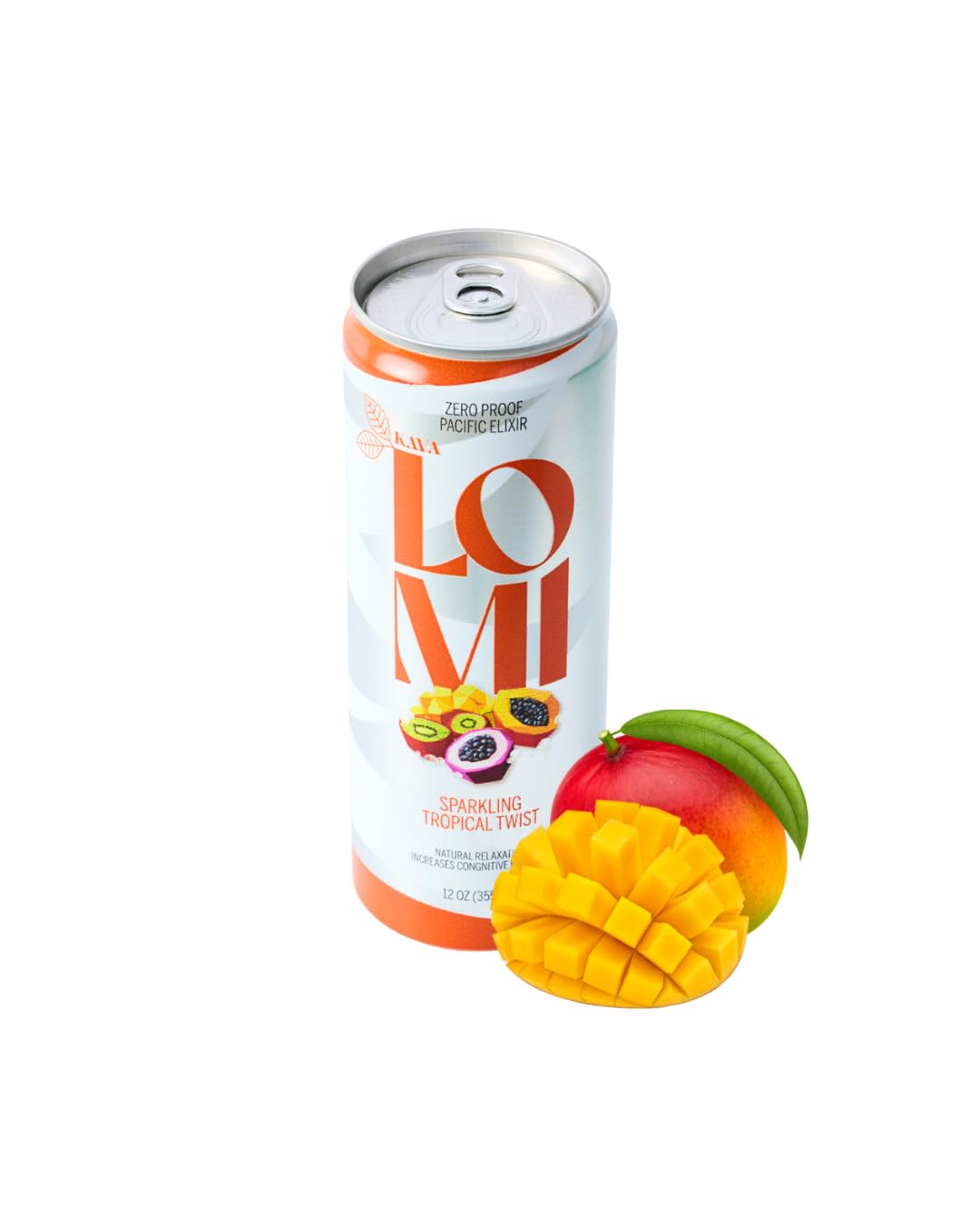 LOMI Zero Proof Pacific Elixir Sparkling Tropical Twist, Natural Relaxation Kava Drink with Adaptogens, Low-Calorie, Gluten-Free, Vegan, 12 fl oz, 4 Pack (Standard, Tropical Twist)