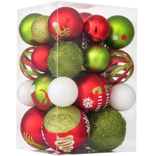 30pcs Christmas Balls Ornaments - Red and Lime Green Shatterproof Christmas Ornaments Set Glittering Hanging Xmas Tree Decorations for Home Indoor Holiday Party Decor - image 1