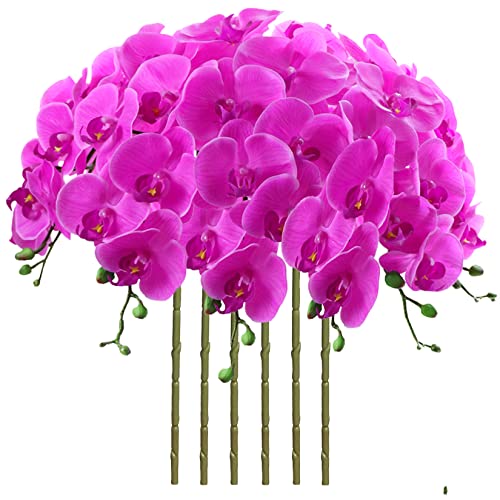 FagusHome 32 Inch Artificial Phalaenopsis Flowers 6 Pcs Artificial Orchid Flowers Stem Plants for Home Décor (Purple)