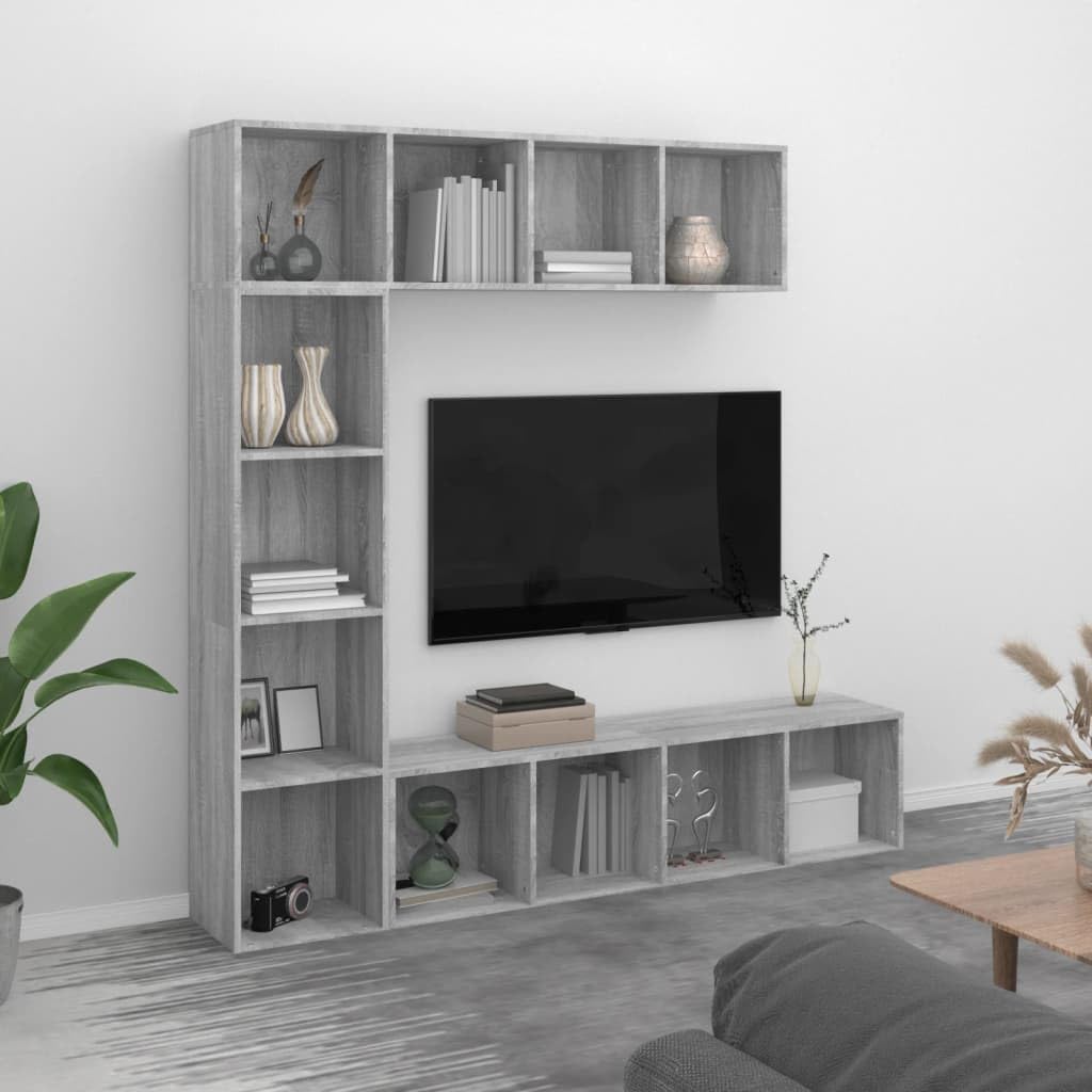 3-częściowy zestaw regałów na książki i szafki TV, szary Sonoma, 180 x 30 x 180 cm, uniwersalny organizer Cube Storage do salonu, stabilny i odporny na wilgoć