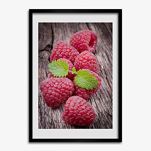 Affiche framboises avec cadre en bois 50x70 cm Tulup pour illuminer votre cuisine moderne