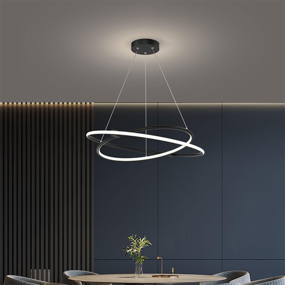 Suspension lumineuse de luxe LED double anneau design minimaliste pour table de salle à manger