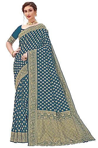 Glory Sarees Womens Banarasi Silk Saree With Blouse Piece (Kara161_Firozi)