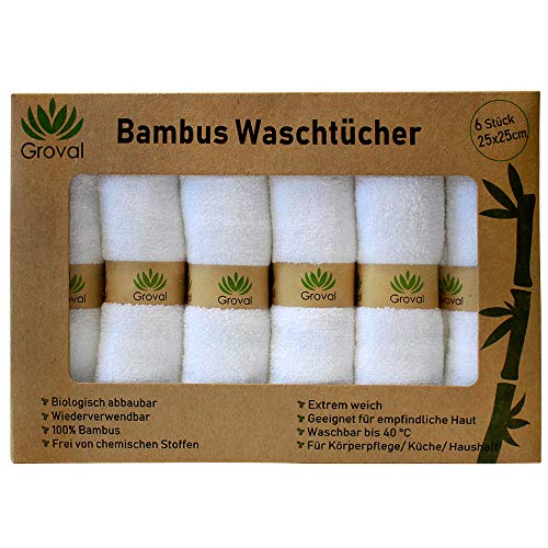 GrovalÂ®ï¸ 6er Set Bambustücher 25x25cm Bambuswaschlappen Abschminktücher extra weich wiederverwendbar waschbar Starke Saugkraft Vegan Nachhaltig geeignet für Bad Küche Körperpflege Babytuch – Bild 2