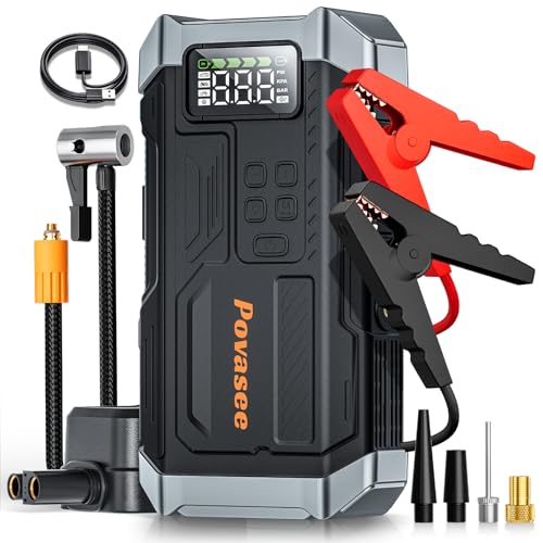 Image of 5000A Jump Starter with Air Compressor, Battery Jumper Starter car Battery Jump Starter povasee Portable Jump Starter (Up 9L Gas /8L Diesel Engine