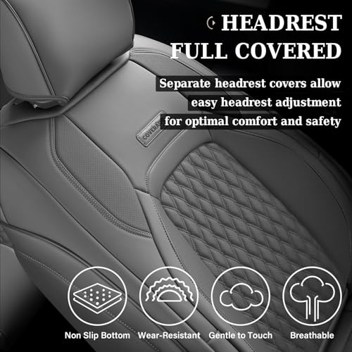 Image of Coverado Seat Covers 2 Door Fullset for 2013-2017 Jeep Wrangler, Waterproof Leather Gray Car Seat Covers for Truck Automotive Seat Covers Custom Fit for Jeep Wrangler Seat Covers Full Coverage