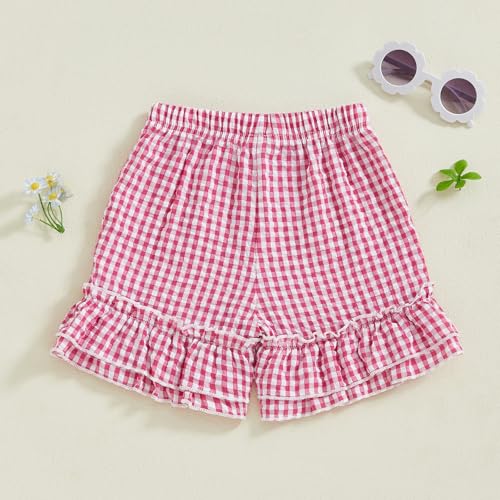 Toddler Baby Girl Plaid Ruffle Shorts Elastic Waist Wide Leg Gingham Boxer Shorts Infant Cute Summer Beach Checkered Bottoms3