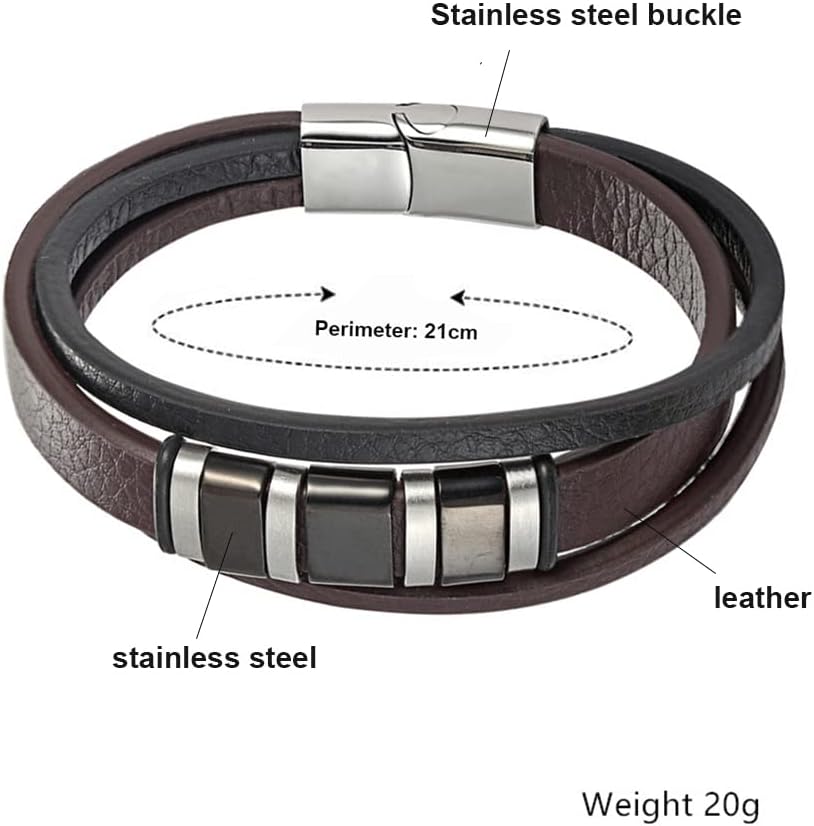 Personalized Bracelets for Men Braid Leather with 2-5 Names Engraved Beads Customized Name Bracelet for Fathers