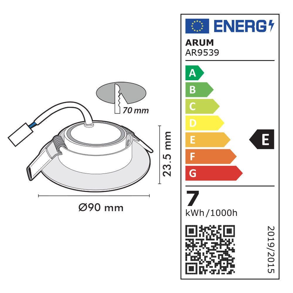 Arum Lot de 5 Spots LED Encastrables Extra Plats ASTURIE 7W (Eq. 75W) – Technologie CCT (Choix 3000K / 4000K / 6500K) – Orientables & Noir Mat – Trou Perçage 70mm – Faible Profondeur 25mm (220V)