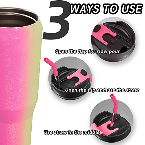 Zibtes 40oz Insulated Tumbler With Lid and Straws, Stainless Steel Double Vacuum Coffee Tumbler With Handle, Keeps Drinks Cold up to 34 Hours or Hot for 12 Hours(Rainbow 1 pack)