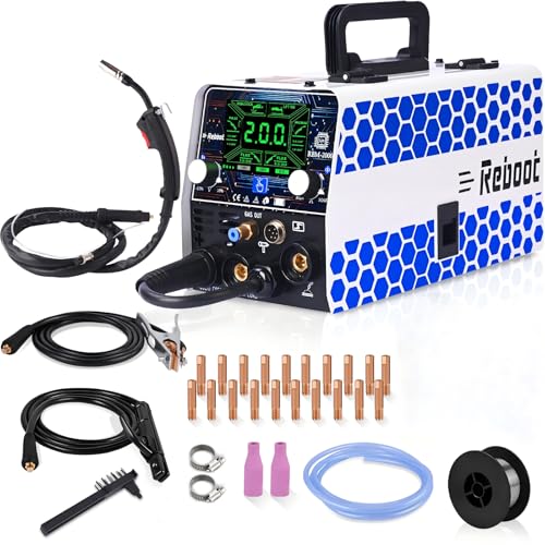 Saldatrice a Filo Continuo 200AMP 230V 5 in 1 (Con/Senza Gas, Lift TIG, MMA, Punto) | Invertitore Display LED | Modello Aggiornato,Uso Domestico/Professionale,RBM2000 PRO