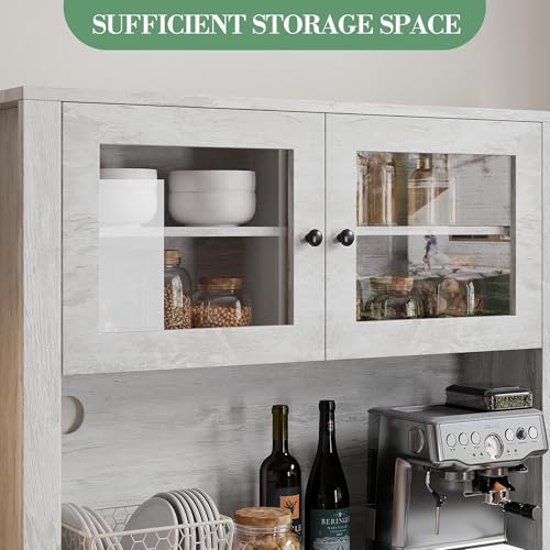 Image of IDEALHOUSE Modern Kitchen Pantry Cabinet, Microwave Storage Stand, Engineered Wood Food Organizer Cabinet with Multi Compartments, for Home Kitchen Dining Area, Gray
