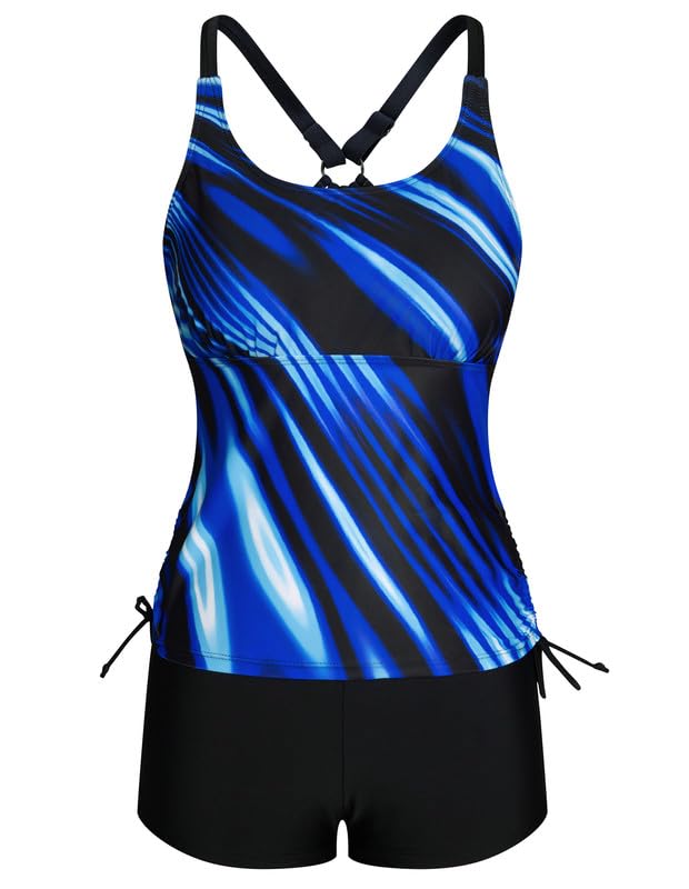 JASAMBAC Tankini Damen Zweiteiliger Badeanzug Bauchweg Tankini Oberteil Und High Waist Badeshorts Komfortabel Bademode Mit Verstellbare Schultergurte Sportlich Strandmode