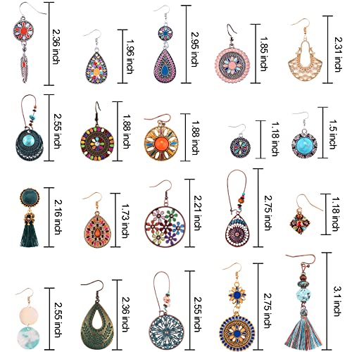 Duufin 20 Pairs Bohemian Earrings Vintage Drop Dangle Earrings Boho Earrings Set for Women - Thumbnail 2