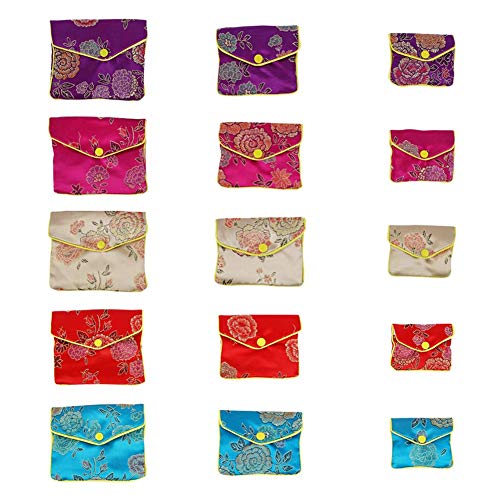 約15枚入り 絹 シルク 袋 巾着袋 財布 紐付き 中華風 角形 手刺繍 装飾 入れ物 収納バッグ ビーズ 念珠入れ ラッピング用 プレゼント用 ミニポーチ 収納袋 母の日 新年 旧正月 誕生日 結婚式用 混合色