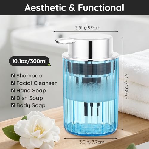 Image of Segbeauty 10oz Plastic Blue Refillable Foaming Hand Soap Dispenser 2pcs, 300ml Empty Foam Bottle Container, Face Wash Foam Pump Bottle for Kitchen, Shaving Foaming Bathroom Countertop Soap Dispensers