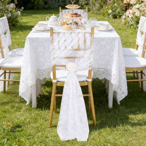 QueenDream White Chair Sashes Wedding Aisle Decorations: 16 Pieces 8ft...